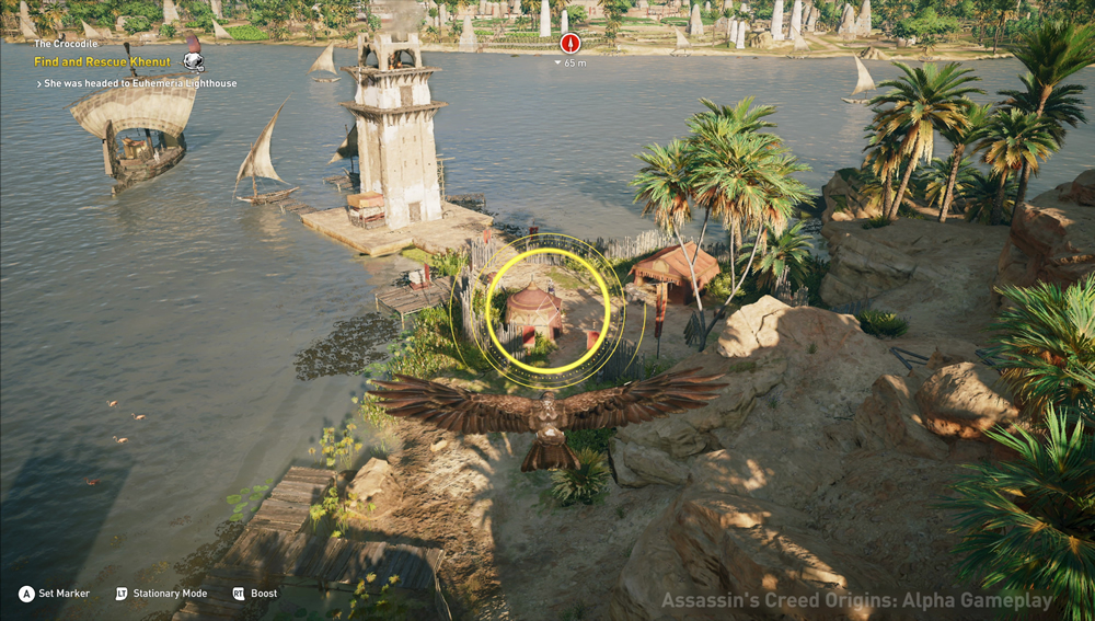 Erkundet euer Einsatzgebiet von oben und entdeckt Gegner, geheime Eingänge, Papyrusrollen und Missionsziele. Erkundet euer Einsatzgebiet von oben und entdeckt Gegner, geheime Eingänge, Papyrusrollen und Missionsziele.